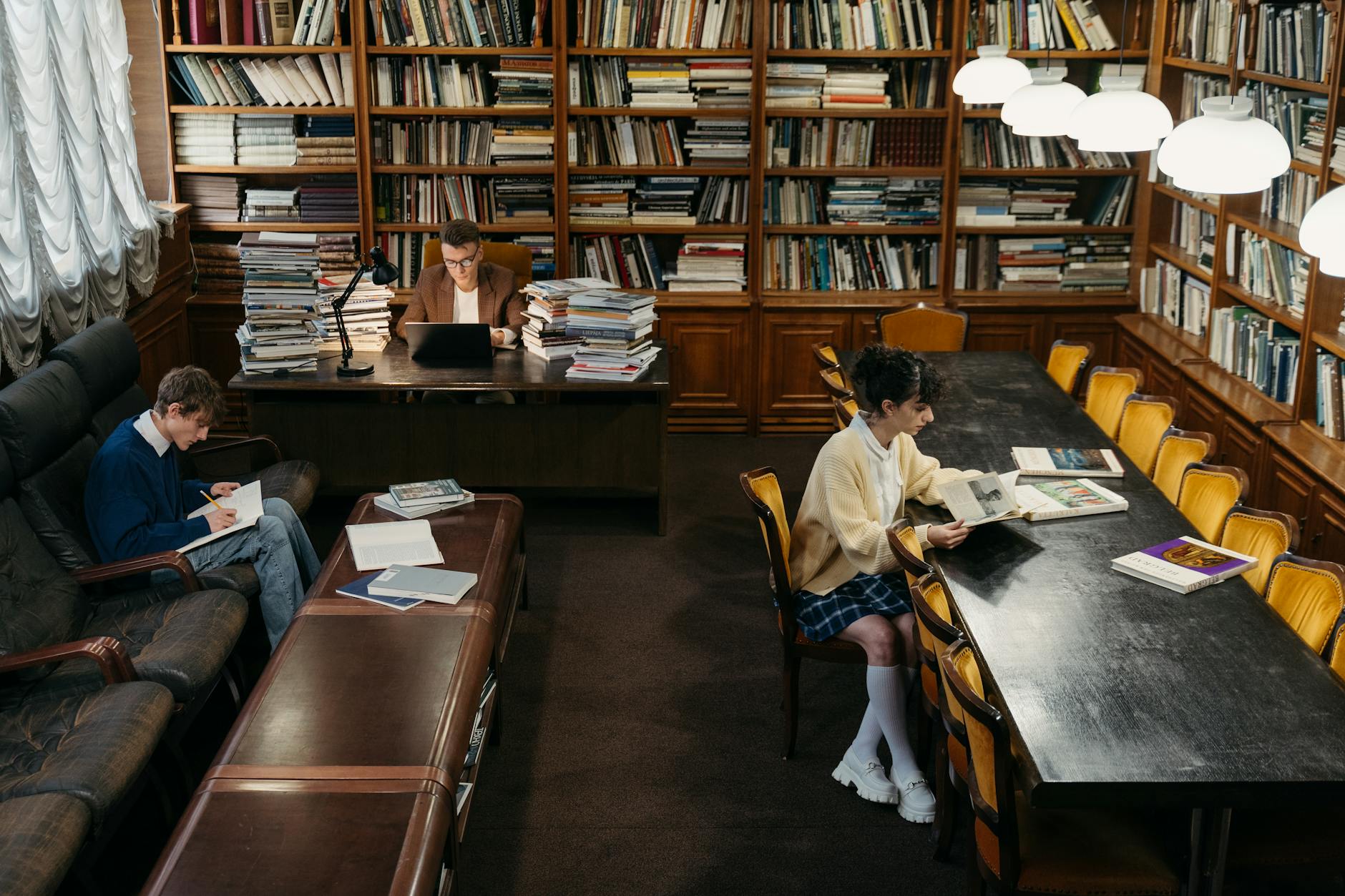 students studying in the library